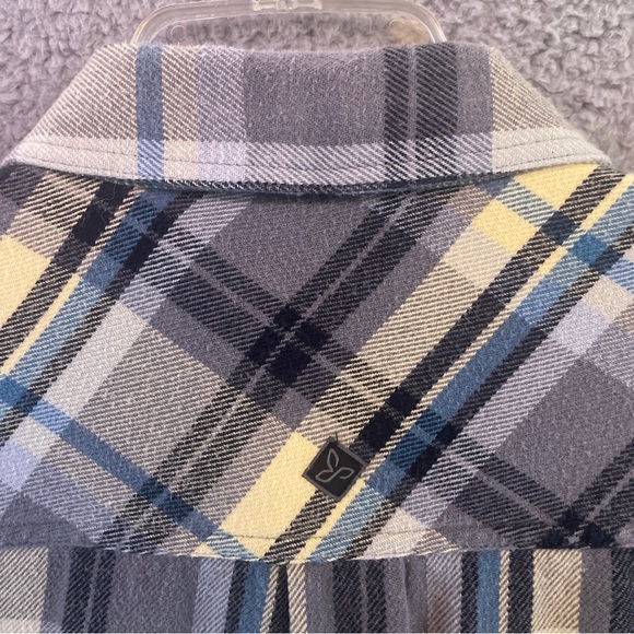 Prana Shirt Mens Large Long Sleeve Button Up Organic Shacket Plaid Flannel - Picture 7 of 10
